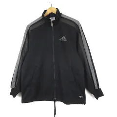 アディダス adidas ヴィンテージ 90s 万国旗タグ ジャケット ジャージ トラックジャケット CLIMALITE ロゴ 刺繍 スリーストライプス 長袖 M 黒 ブラック 国内正規品