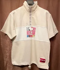 ▲訳あり商品▲ タグ付き PEANUTS SNOOPY ハーフジップ半袖ニットTシャツ ベージュ×ホワイト Lサイズ
