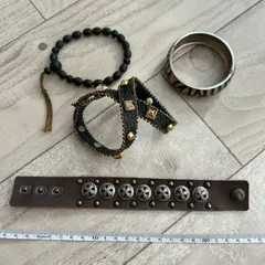 アンティークブレスレット＆バングル4点セット レザー ビーズ パワーストーン