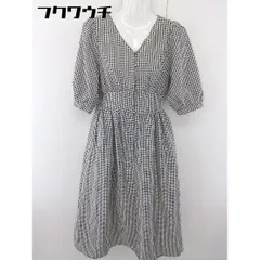 ◇ continuer de NICE CLAUP Vネック ギンガムチェック 七分袖 膝下丈 ワンピース サイズF ベージュ ブラック レディース  【中古】 【1111100002760】