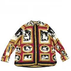 【売り尽くし】 エルメス 長袖シャツ レディース WEDGWOOD ブラウス トップス アパレル 服 HERMES 38 イエロー ブラック 黒 シルク   【中古品】