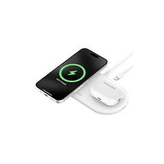 Belkin 2 in 1 Qi2ワイヤレス充電器 Qi2公式認証/MagSafe対応 iPhone 16/15/14/13/12/Qi2対応スマートフォン(最大15W高速充電) AirPods/ワイヤレス充電対応イヤホン(5W充電) USB-Cケーブル付 1