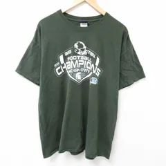 XL/古着 半袖 Tシャツ メンズ フットボール 大きいサイズ コットン クルーネック 濃緑 グリーン 25jul02 中古