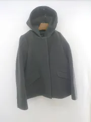 ◇ green label relaxing UNITED ARROWS ウール混 長袖 ノーカラー コート サイズ38 ダークグレー系 レディース E  【1303280012886】