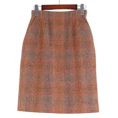 美品 Vintage クリスチャンディオール Christian Dior スカート タイトスカート ひざ丈 ツイード 千鳥格子 ボトムス レディース S ブラウン