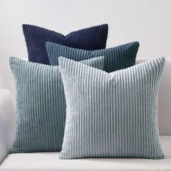 【迅速発送】Topfinel クッションカバー 45×45cm 4枚セット コーデュロイ グラデーション おしゃれ 北欧 洗える ふわふわ 隠れるファスナー ストライプ ソファー用背当て 装飾枕カバー ブルー