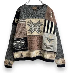 ヴィンテージ 80s エディーバウアー Eddie Bauer ウール混 切り替え ニット セーター メランジ 杢 ミックスニット 透かし編み ケーブル編み ポップコーンニット ポンポンニット 輸入古着 海外古着 US古着 レディース ビンテージ【N54】