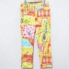 美品 OLLEBOREBLA オレボレブラ アルベロベロ コットン ストレッチ アニマルプリント 総柄 ロングパンツ L イエロー系 レディース 古着 中古 USED