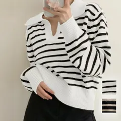 スキッパーポロニット 秋 冬 韓国ファッション 10代 20代 30代 レディース 暖かい 可愛い 大人カジュアル シンプル 黒 白 ポロシャツ風