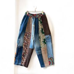 african print rebuild denim pants 再構築 リメイク デニムパンツ ワイド 久喜倉庫店