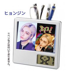 ヒョンジン Straykids ストレイキッズ スキズ 写真入り ペン立て付き 置き時計 時計 フォトフレーム 韓流 グッズ ph002-71