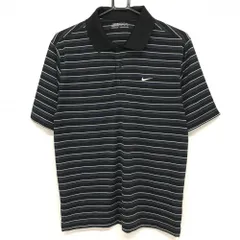 ★特価★【超美品】ナイキ 半袖ポロシャツ 黒×白 ボーダー柄 ロゴ刺しゅう 袖下メッシュ調 メンズ M ゴルフウェア NIKE