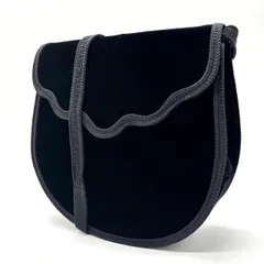 【良品】 YVES SAINT LAURENT イヴサンローラン ポシェット ショルダーバッグ パーティーバッグ 小物入れ フラップ ロゴ型押し フォーマル ベロア 肩掛け 斜め掛け レディース ブラック 黒色