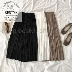 ロングスカート レディース マキシスカート 無地 プリーツスカート Aライン スカート ロング サマースカート 裏地付き ウエストゴム 春 夏