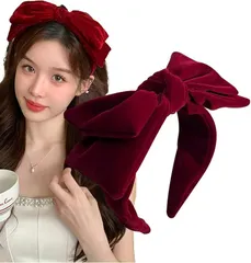 Herbeluemily(ハベルミリィ) カチューシャ 髪留め 髪飾り ヘアバンド ヘアアクセ ビッグリボン 韓国 ベロア(レッド)