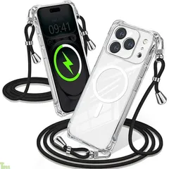 XIOYATY ケース 用の iPhone 17 Pro Max クリア ショルダー MagSafe対応 耐衝撃 カバー 透明 スマホケース マグセーフ対応 肩がけ 首掛け 紐付き 縄掛け 斜めがけ 調節可能なショルダー 多目的キャリー ファッション