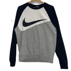 NIKE ナイキ スウェット トレーナー 切替し リブ ロングスリーブ クルーネック フロントプリント ベトナム製 Mサイズ グレー ホワイト ブラック