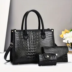 トートバッグ クロコダイル風 3点セット ハンドバッグ レディース メンズ レディース 防水 クラッチバッグ エナメル 財布付き ファッション フェミニン カバン 通学 ビジネス 通勤 出張 旅行用 パーティー 高級感 7カラー
