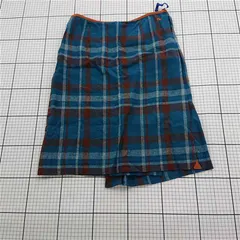 ◇ ⊂ vm ヴーム チェック柄 リネン100% 膝下丈 台形 スカート サイズ3 ブルー系 レディース E  【1509180011213】
