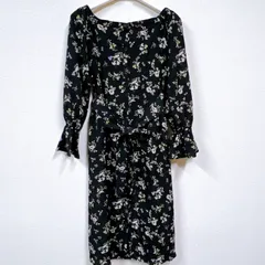 【美品】SPRAY PREMIUM スプレイプレミアム ブラック 花柄 ボタニカル レディース M フロントボタン 長袖 裏地付き シャツワンピース  KHｰβｰ241157