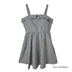 ディンドン :) ギンガムチェック 黒 オフショルダー ミニ ワンピース