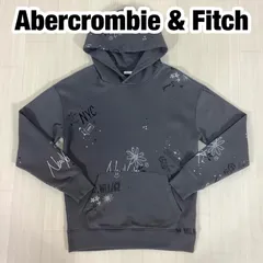 【美品】Abercrombie & Fitch アバクロンビー&フィッチ プルオーバーパーカー XS グレー 総額プリント 裏起毛 着丈61.5cm 肩幅55cm 身幅(脇下)52cm 袖丈55cm【古着】