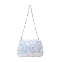 【新品】 [Lamerry] スパンコール バッグ キラキラ 金 チェーン 肩掛け ショルダー パーティバッグ 結婚式 サブ バック オケージョン レディース 黒 シルバー (シルバー) 1