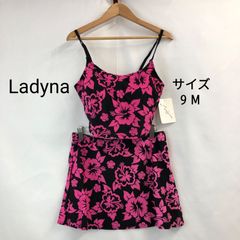 [Slightly flawed] [Unused] Ladyna Women's 3-Piece Swimsuit Set, Pink x Black, Hibiscus Pattern, Size 9M, Bust 83cm, Hips 87-95cm
