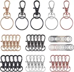 GOLD DEER キーホルダー ナスカン 回転 二重リング 回転ナスカン 回転フック スナップフック 手作り 手芸用品 ハンドメイド金具 レバーナスカン ワンタッチキーホルダー パーツ DIY用 50個32mmナスカン＋50個25mmキーリング