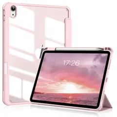 【新着商品】PU合成レザー TPU 傷つけ防止 薄型 軽量 IDとオートスリープ機能対応 Touch 三つ折りスタンド ペンシルホルダー付き 透明バックカバー (2022) ピンク 10.9インチ 第11/10世代 iPad iPad (2025) A16 ケ