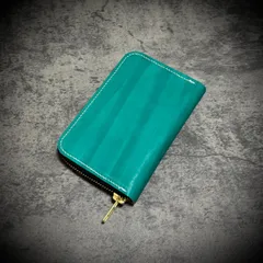 経年変化を楽しむ 総手縫い ミドルウォレット 大容量 本革 牛革 生成り アクアグリーン 緑 ナチュラル ヌメ 革財布