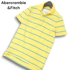 Abercrombie&Fitch アバクロンビー＆フィッチ 春夏 トナカイ刺繍★ 半袖 ボーダー ポロシャツ Sz.M　メンズ 黄色