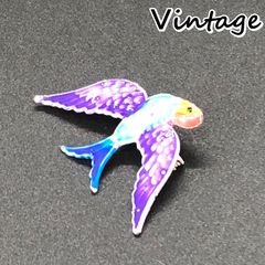 ビンテージ　ブローチ　モダンデザイン！　インコ　青い鳥クラシカル　ヴィンテージ　バッジ　ピンバッチ　レトロ　　( AKS118 )