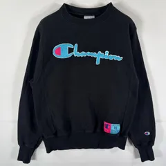 古着 チャンピオン Champion スウェット リバースウィーブ プルオーバー トレーナー クルーネック ロゴワッペン刺繍 SMALL  ブラック メンズ