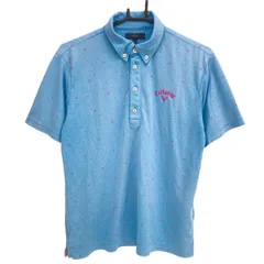 ★特価★キャロウェイ 半袖ポロシャツ ライトブルー×ピンク ドット柄 総柄 ボタンダウン  メンズ M ゴルフウェア Callaway