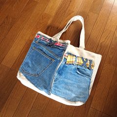 6★USEDデニムリメイク 大きめトートバック ジーンズリメイク 古着リメイク デカバック★