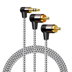 3.5mm to RCA,CableCreation L型 3.5mm オスto 2RCA オス AuxステレオオーディオY分岐変換ケーブル2分配ケーブル 金メッキ処理 スマホン、 MP3、タブレット、スピーカー、ホームシアター、HD [3FT] [角度付き]