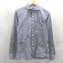 ◇ ⊂ nano universe ナノユニバース ギンガムチェック柄 長袖 シャツ サイズM ネイビー系 メンズ E  【1503310012774】