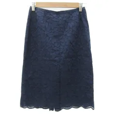 グリーンレーベルリラクシング ユナイテッドアローズ green label relaxing タイトスカート ミモレ丈 総レース ネイビー 紺 /YM9