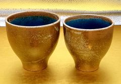 黒田一楽作　御本手内あさぎコップ　大小
