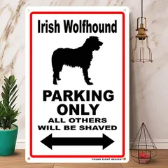 雑貨【Irish Wolfhound/アイリッシュ・ウルフハウンド】 Parking / パーキング / Dog / 犬 / 警告 / ヤードサイン / メタルプレート / ブリキ看板 / メタルポスター / -136のサムネイル