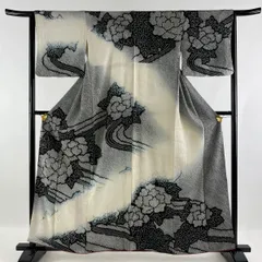 オータムセール 訪問着 着物 袷 総絞り 金彩加工 黒 高級 菊 裄66 L