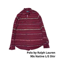●ポロラルフローレン●ネイティブ柄ボーダーミリタリー長袖シャツ ●エポレット