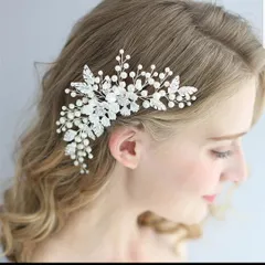 ヘッドドレス　シルバー　パール　真珠　フラワー　結婚式　ブライダル