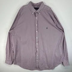 古着 ラルフローレン RALPH LAUREN 長袖シャツ ロゴ 刺繍 大きいサイズ ボタンダウン 2XL  パープル系 ストライプ メンズ