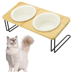 SAREDO 猫 dish セラミック ペット用食器 スタンド付き 15度傾斜角度 犬猫用 陶器製 餌入れ 