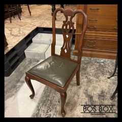 ダイニングチェア チッペンデール様式 グリーン 背もたれ割れ有り●KC02N025