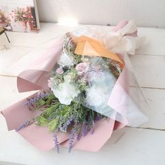 想いを込めて贈る花束　淡く優しい薔薇とラベンダー　造花　送別　お祝い　583