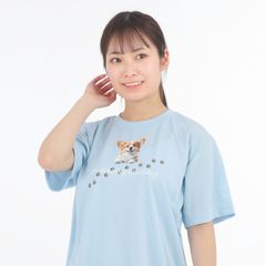 【 ライトブルー 】 アニマル デザイン Tシャツ (コーギー 犬) Type2 スマイル ペット かわいい ドライ ポリエステル 半袖 ウェルシュ コーギー