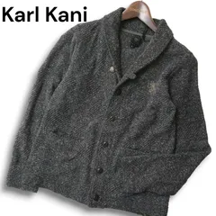 Karl Kani カールカナイ 秋冬 ロゴ刺繍★ ショールカラー ニット カーディガン Sz.S メンズ グレー 日本製のサムネイル